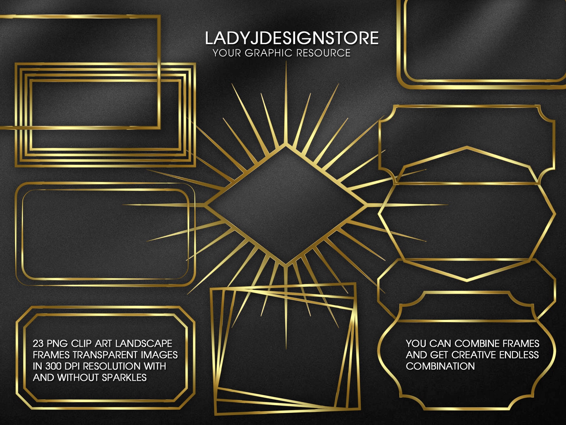Gold Sparkly Rectangle Frame Edition Clipart 2 ladyjdesignstore