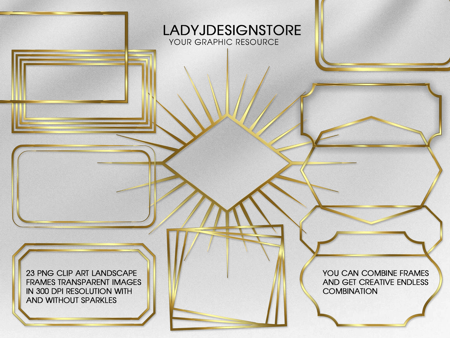 Gold Sparkly Rectangle Frame Edition Clipart 2 ladyjdesignstore