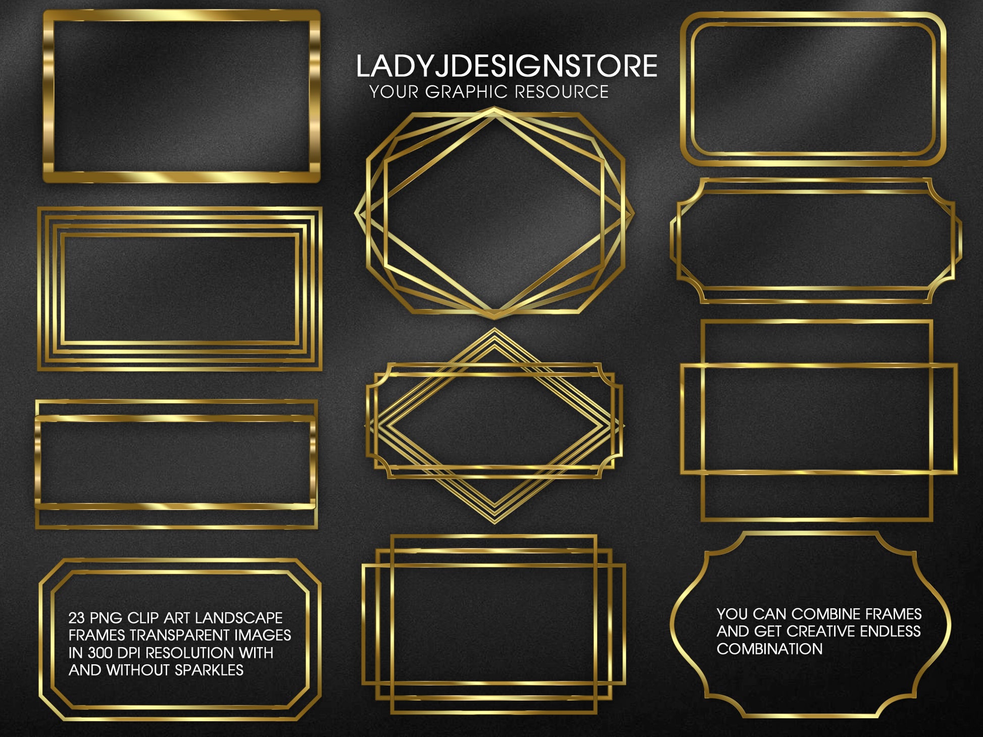 Gold Sparkly Rectangle Frame Edition Clipart 2 ladyjdesignstore