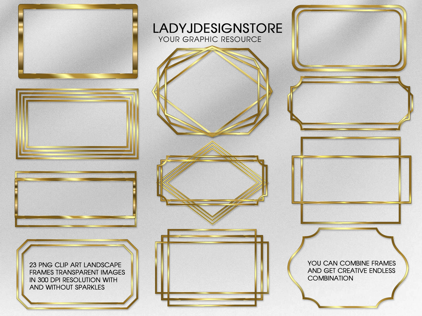Gold Sparkly Rectangle Frame Edition Clipart 2 ladyjdesignstore