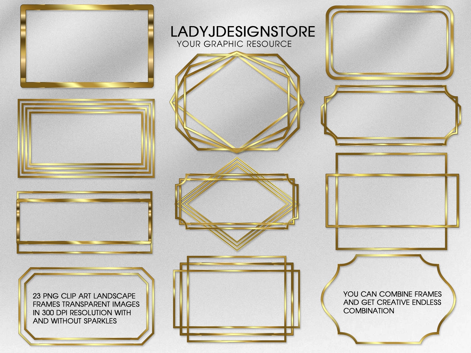 Gold Sparkly Rectangle Frame Edition Clipart 2 ladyjdesignstore