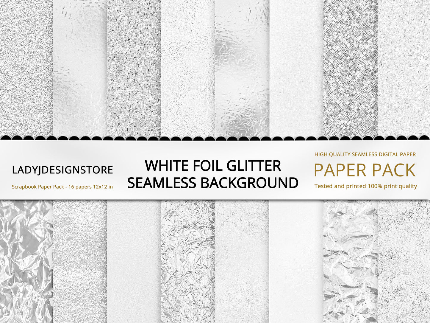 White Foil Glitter Digital Paper