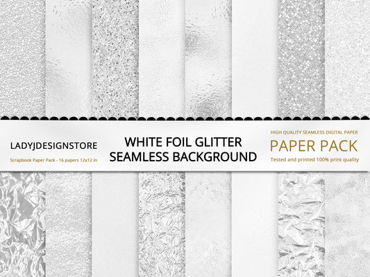 White Foil Glitter Digital Paper