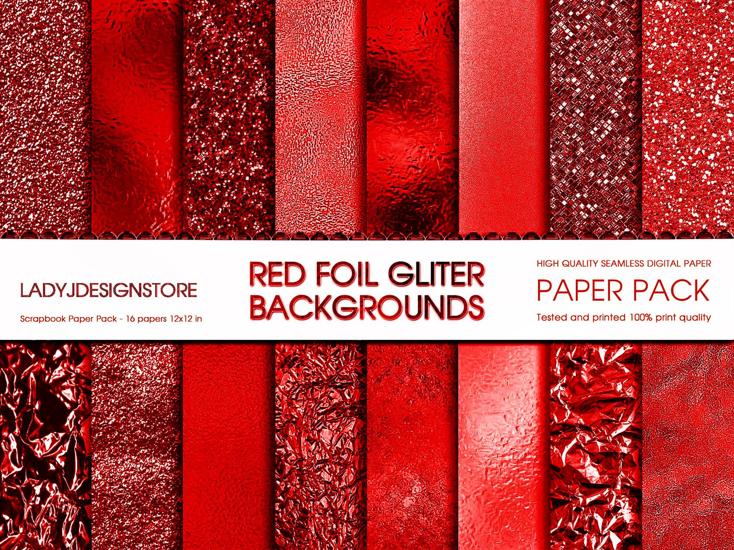 Deep Red Foil Glitter Digital Paper