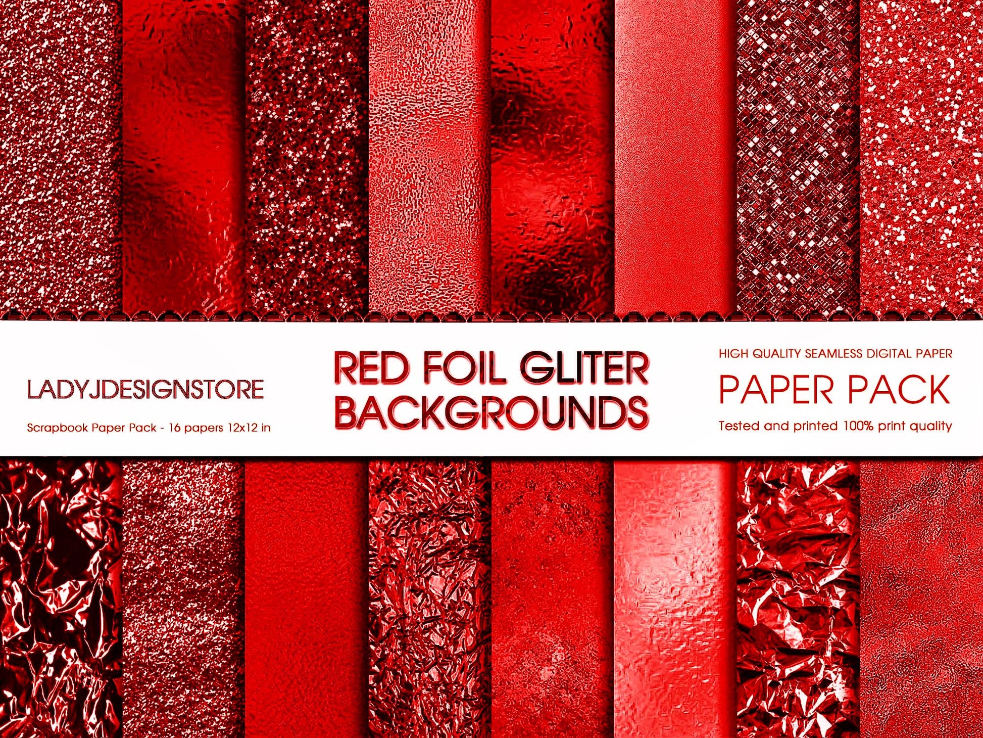 Deep Red Foil Glitter Digital Paper