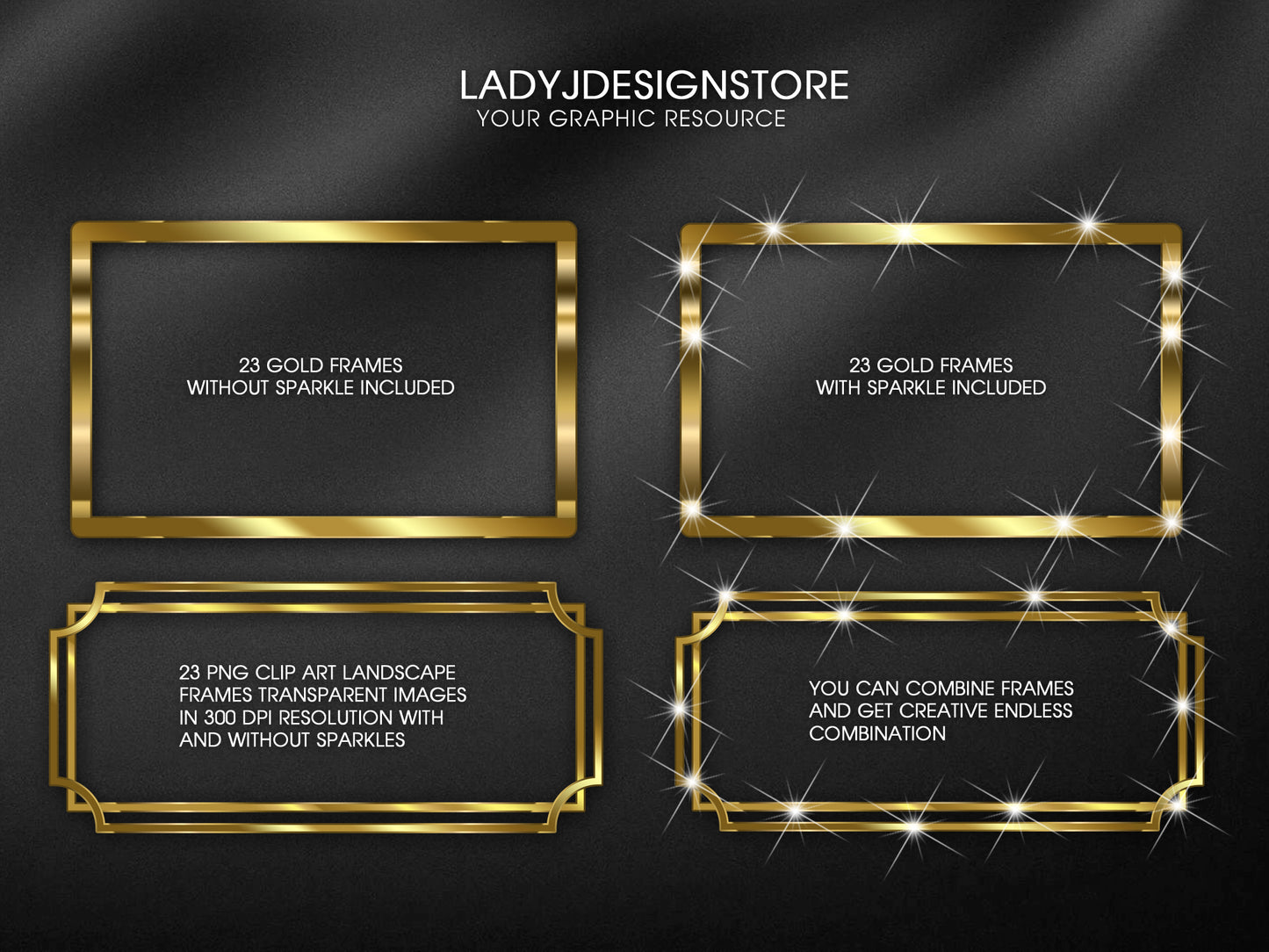 Gold Sparkly Rectangle Frame Edition Clipart 2 ladyjdesignstore