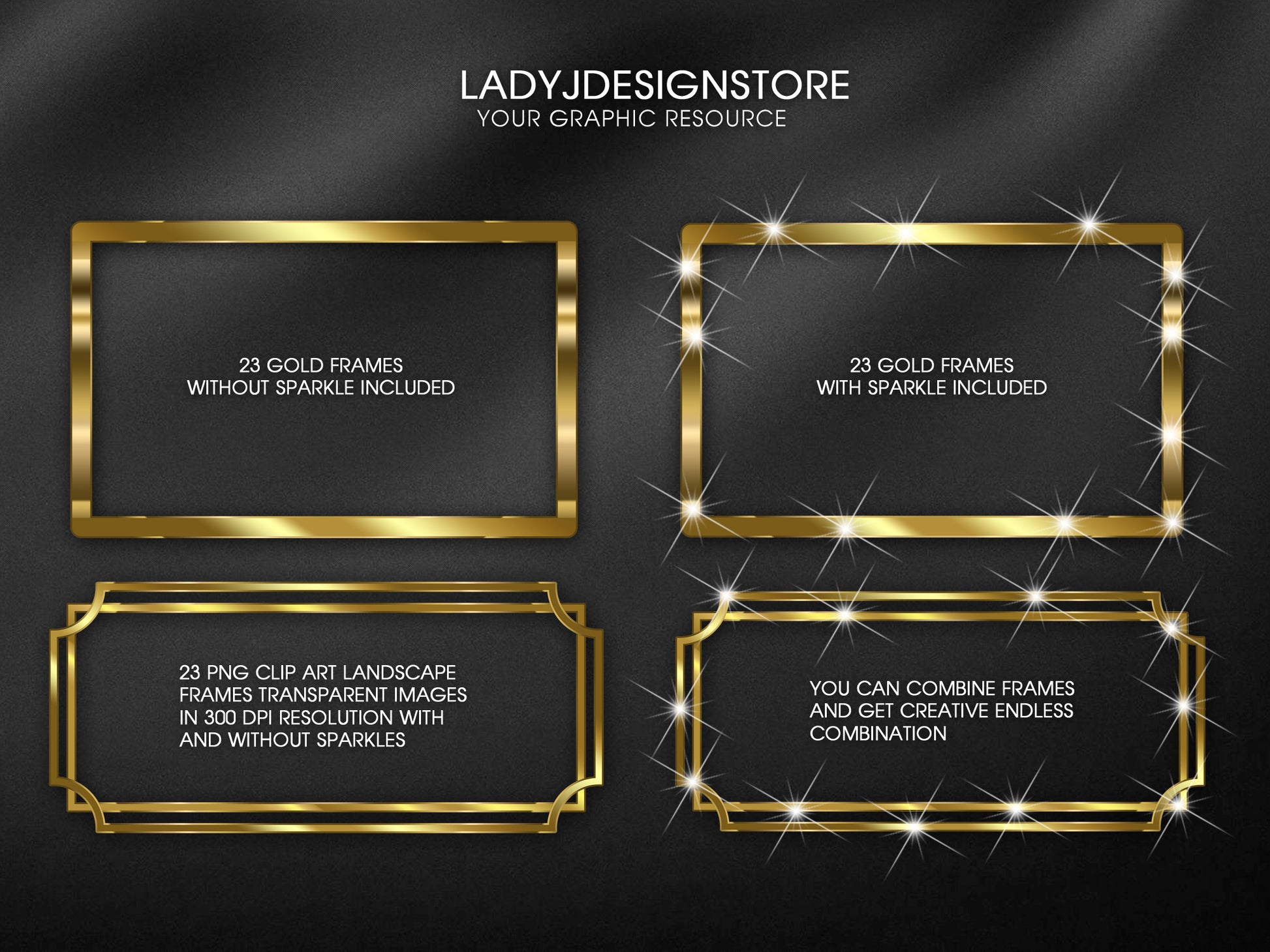 Gold Sparkly Rectangle Frame Edition Clipart 2 ladyjdesignstore