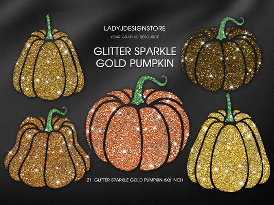 Glitter sparkle gold pumpkins PNG transparent Clip Art ladyjdesignstore