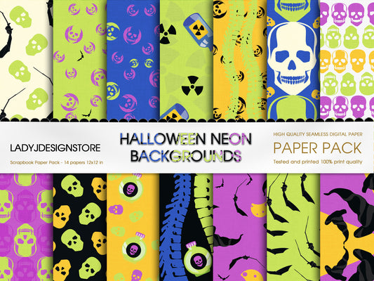 Halloween Neon Skulls Printable Papers