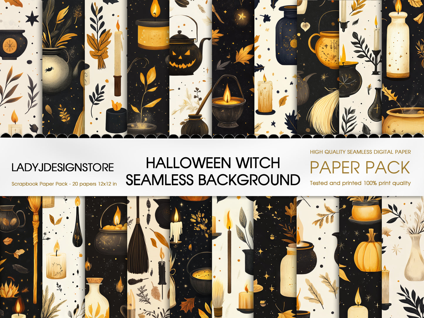 Halloween Witch Seamless Background Digital Paper Pack