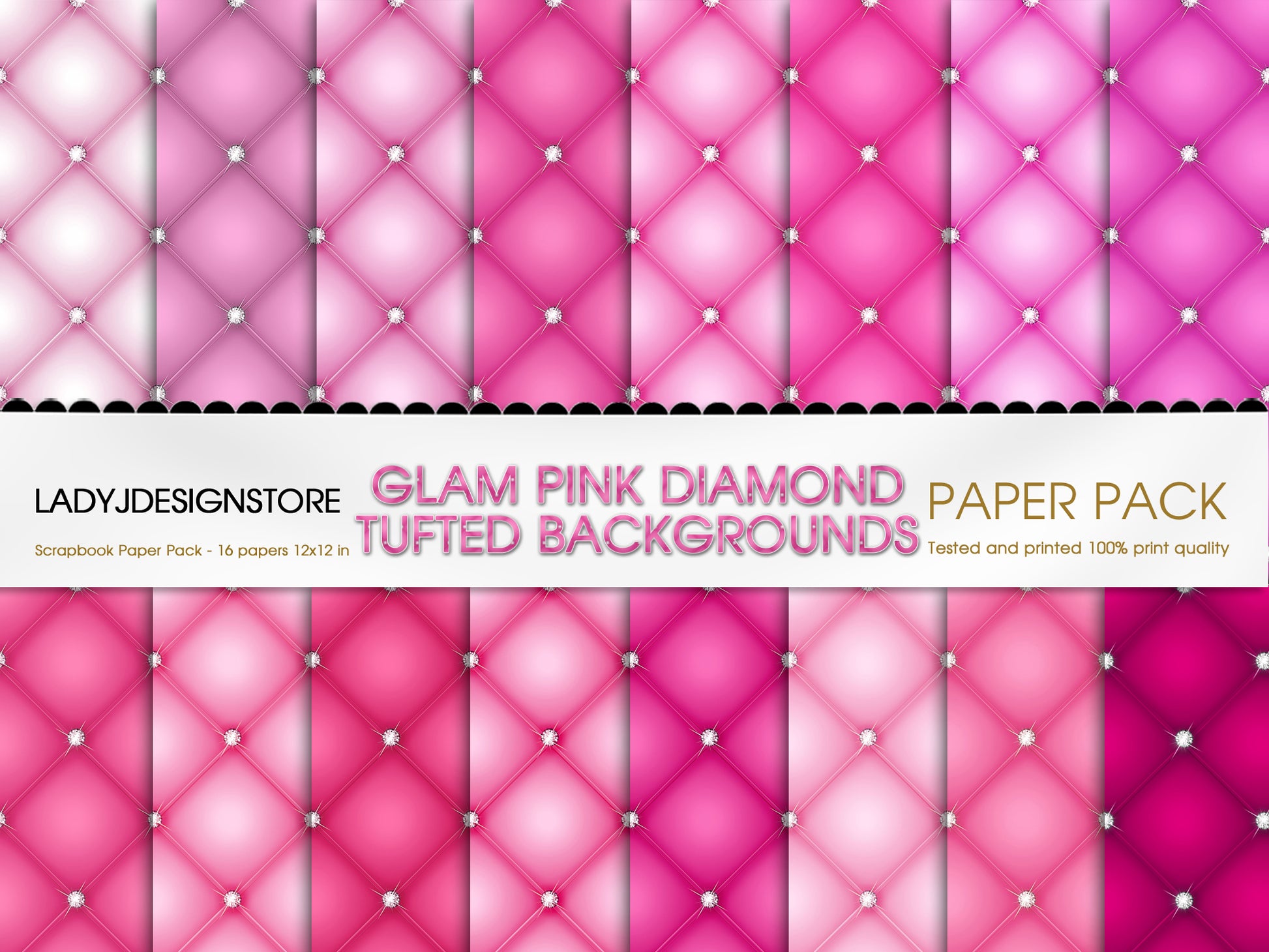 Diamond Tufted Pink Sparkle Digital Paper Pack