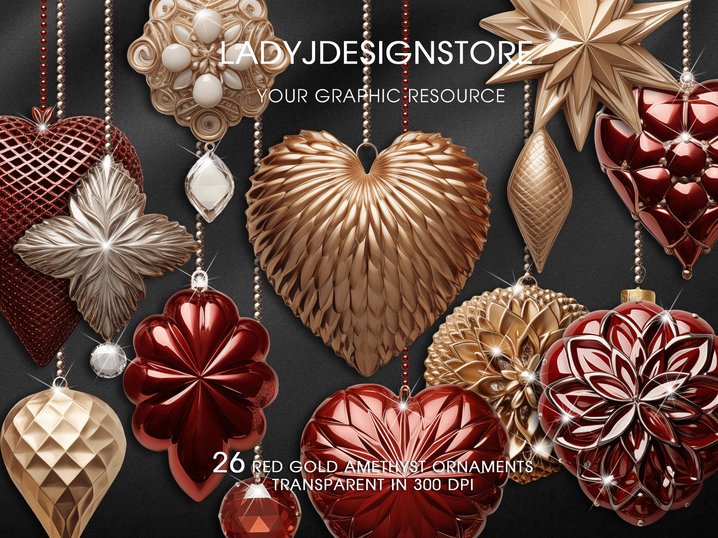 Gold & Red Christmas Ornaments PNG Clipart (Copy)