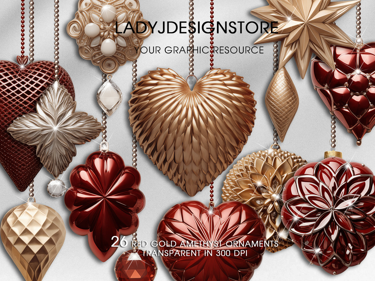 Gold & Red Christmas Ornaments PNG Clipart (Copy)