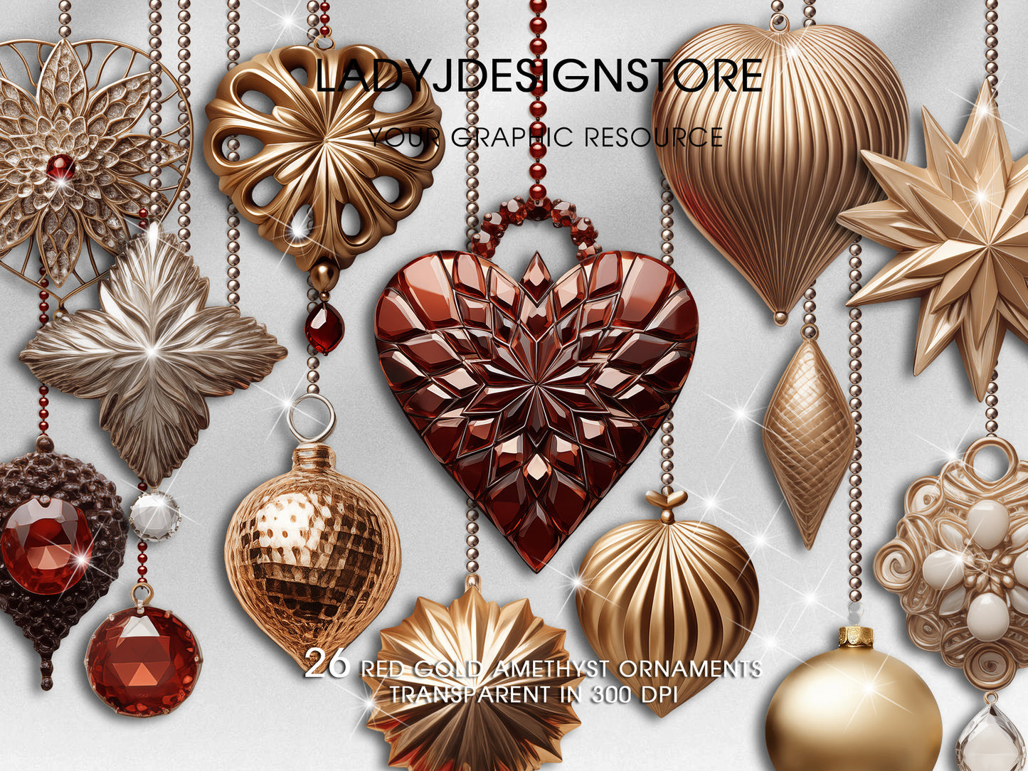 Gold & Red Christmas Ornaments PNG Clipart (Copy)