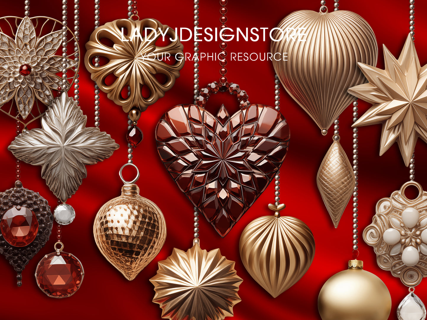 Gold & Red Christmas Ornaments PNG Clipart (Copy)