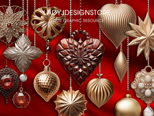 Gold & Red Christmas Ornaments PNG Clipart (Copy)