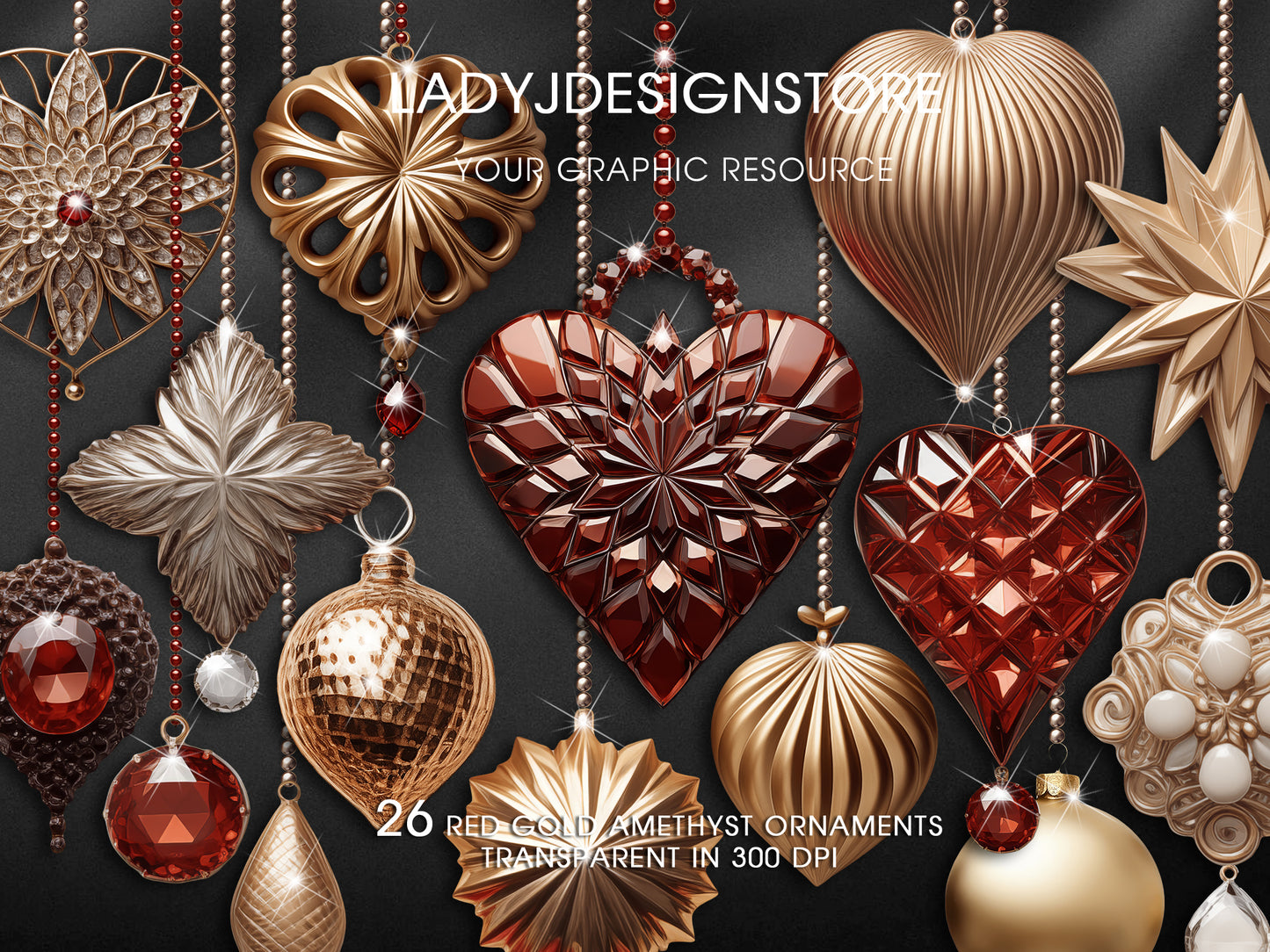 Gold & Red Christmas Ornaments PNG Clipart (Copy)