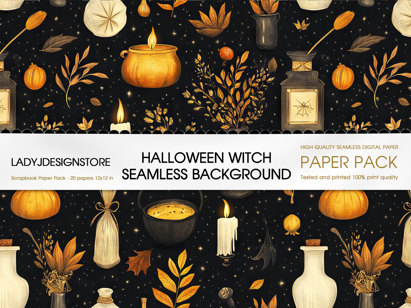 Halloween Witch Seamless Background Digital Paper Pack