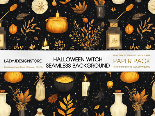 Halloween Witch Seamless Background Digital Paper Pack