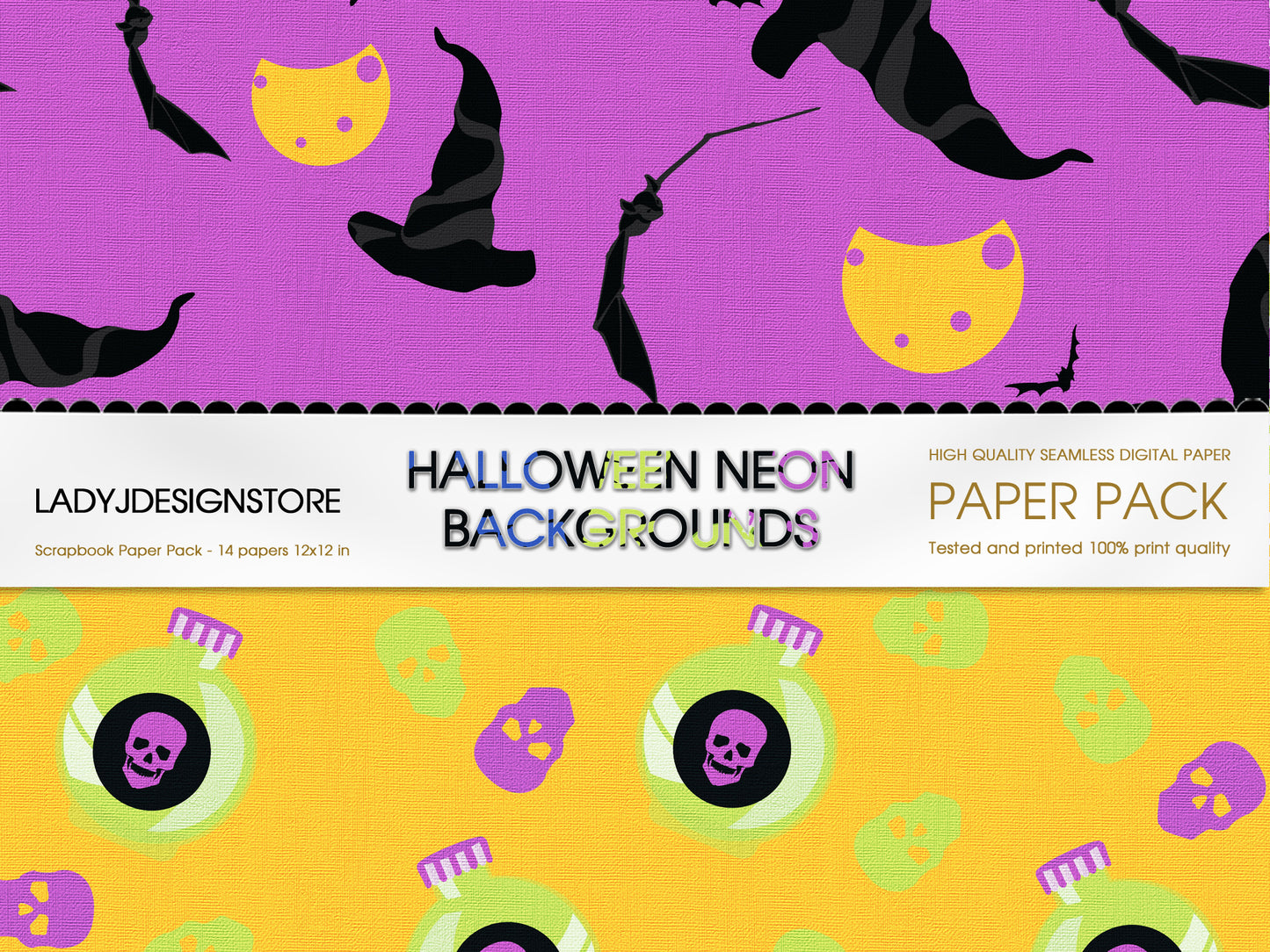 Halloween Neon Skulls Printable Papers
