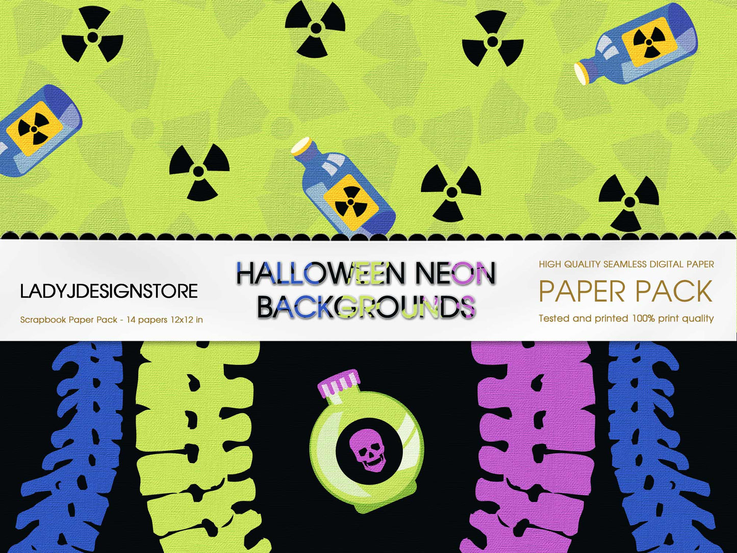 Halloween Neon Skulls Printable Papers