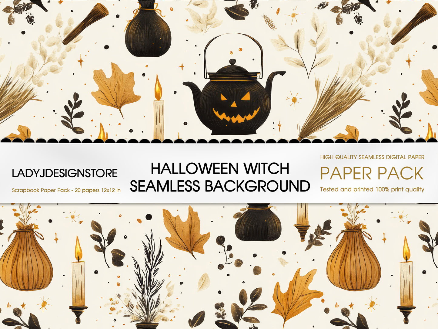 Halloween Witch Seamless Background Digital Paper Pack