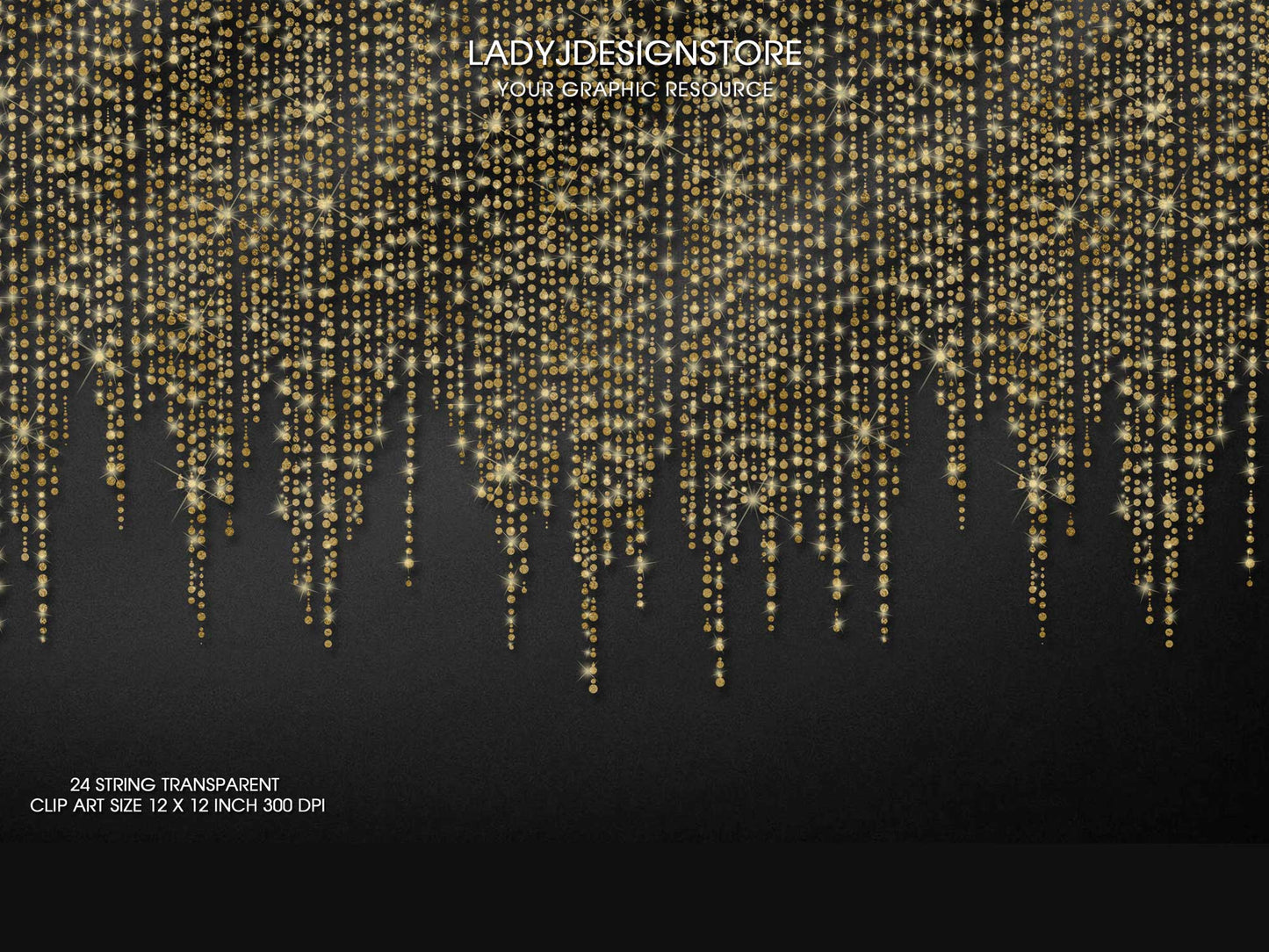 Gold Glitter String Fairy Lights Overlay PNG