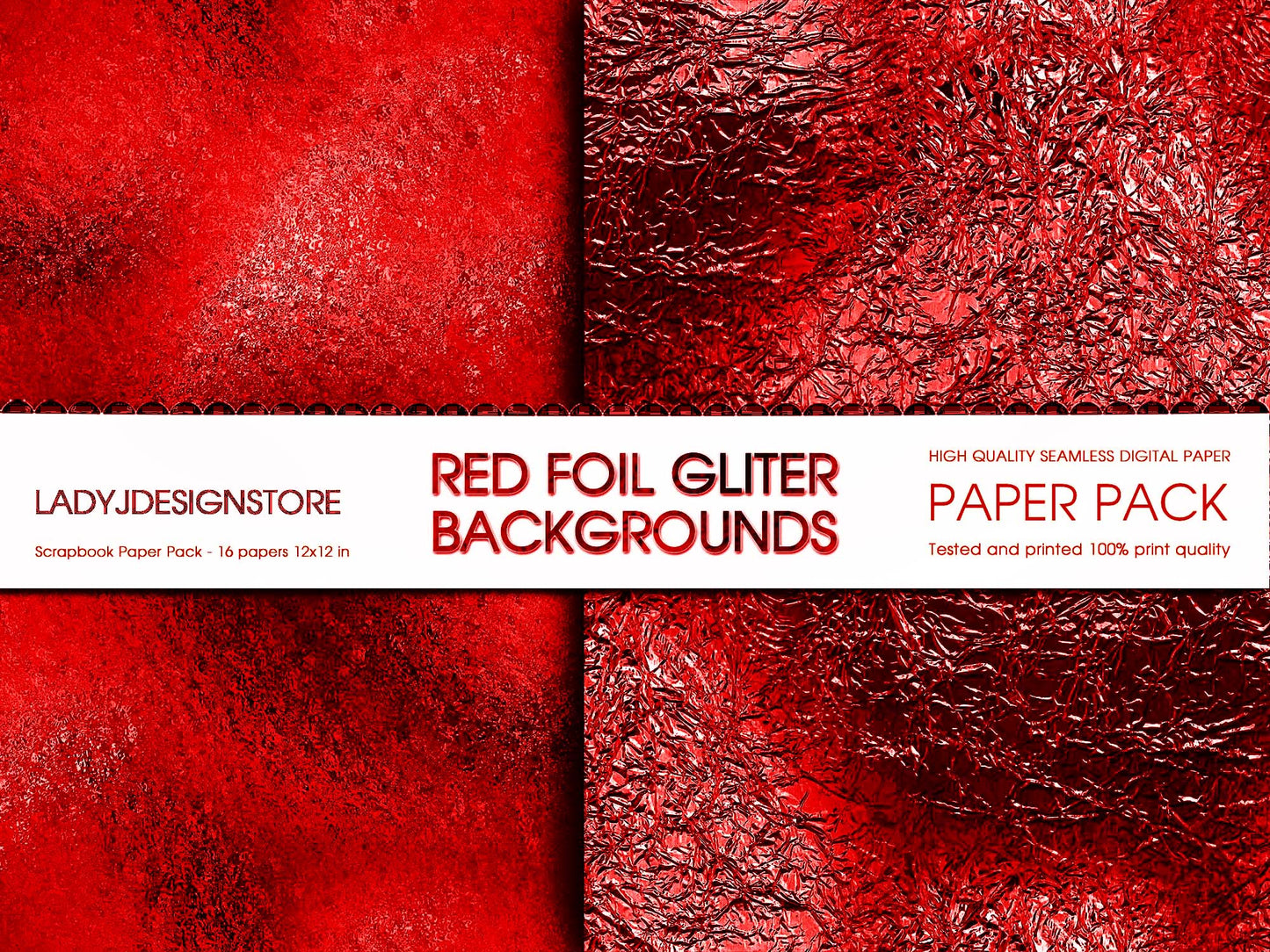 Deep Red Foil Glitter Digital Paper