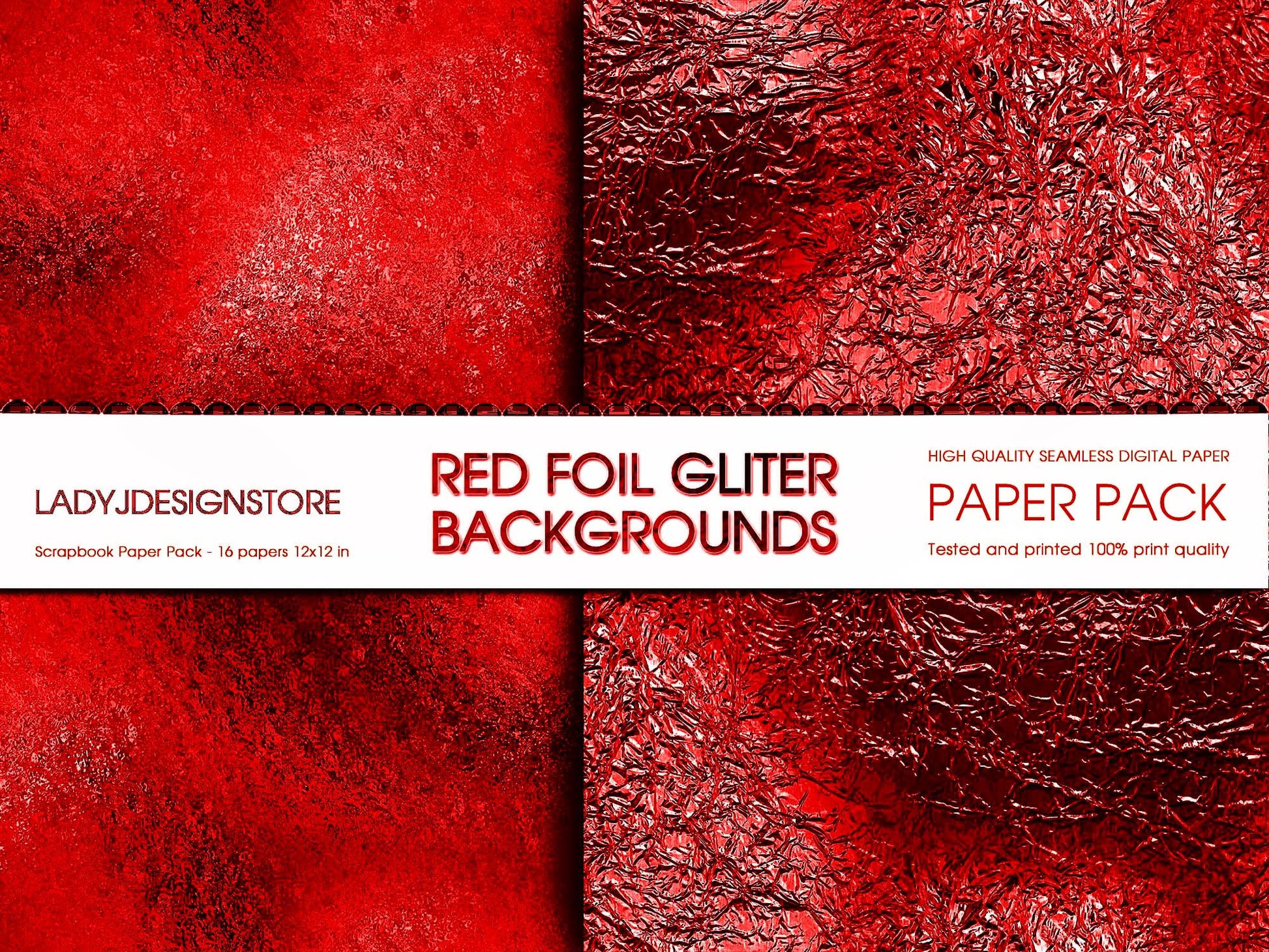 Deep Red Foil Glitter Digital Paper