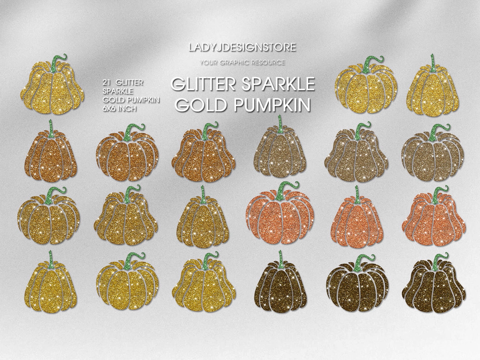 Glitter sparkle gold pumpkins PNG transparent Clip Art ladyjdesignstore