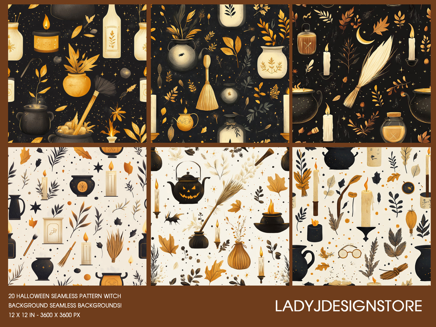 Halloween Witch Seamless Background Digital Paper Pack