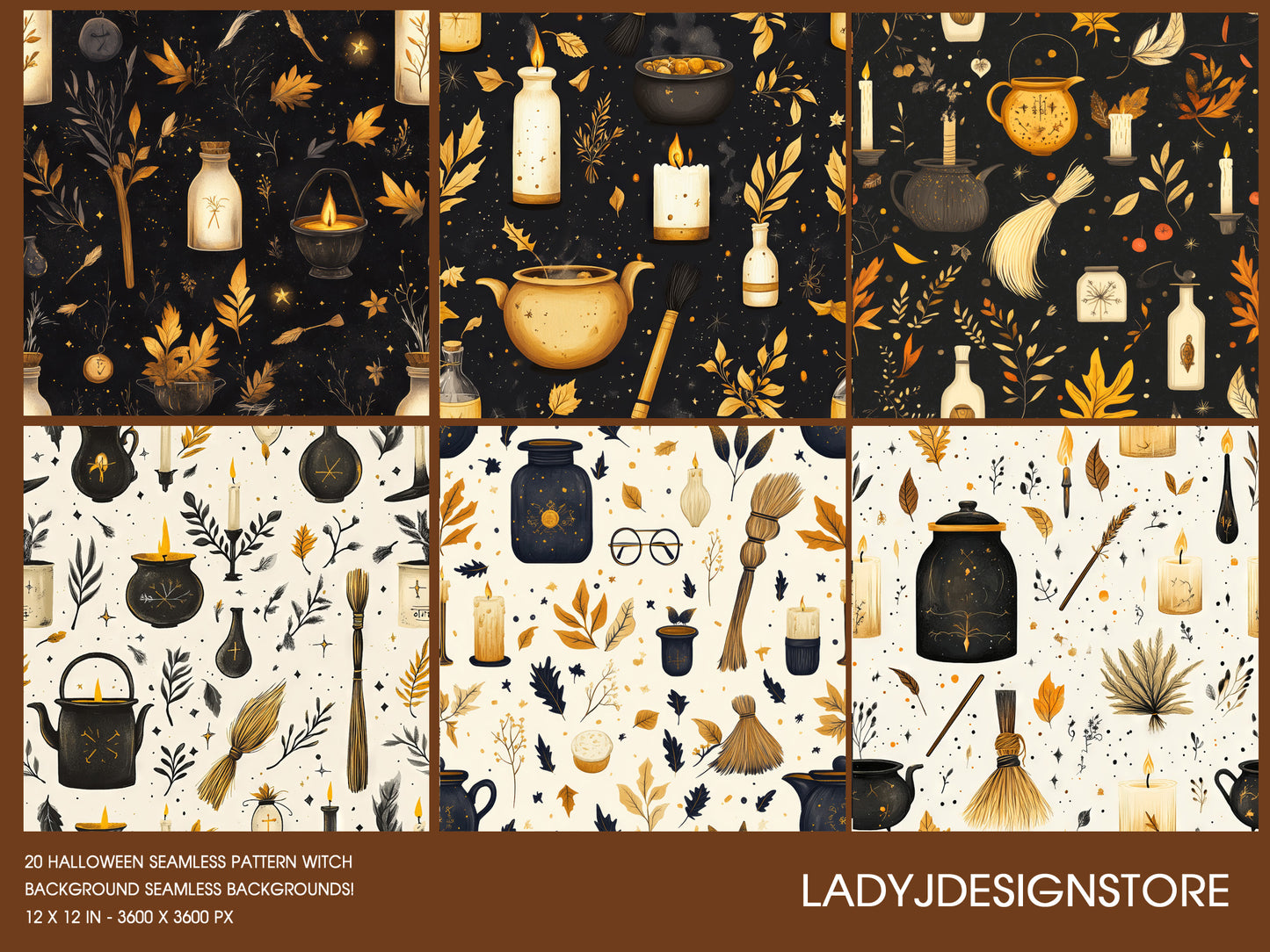 Halloween Witch Seamless Background Digital Paper Pack