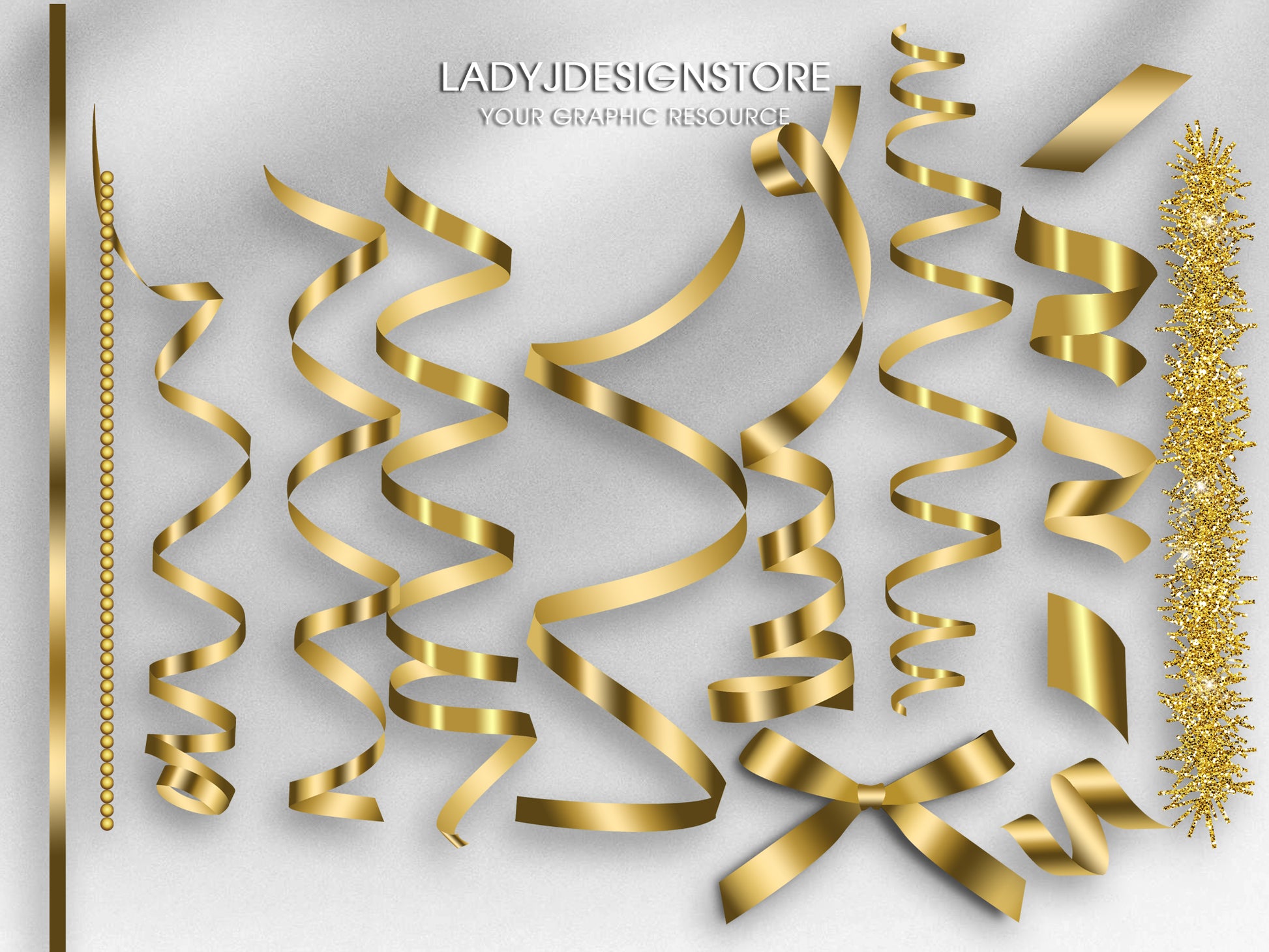 Gold and White Christmas Ornaments Clipart | Elegant Gold Baubles PNG | Digital Christmas Decorations