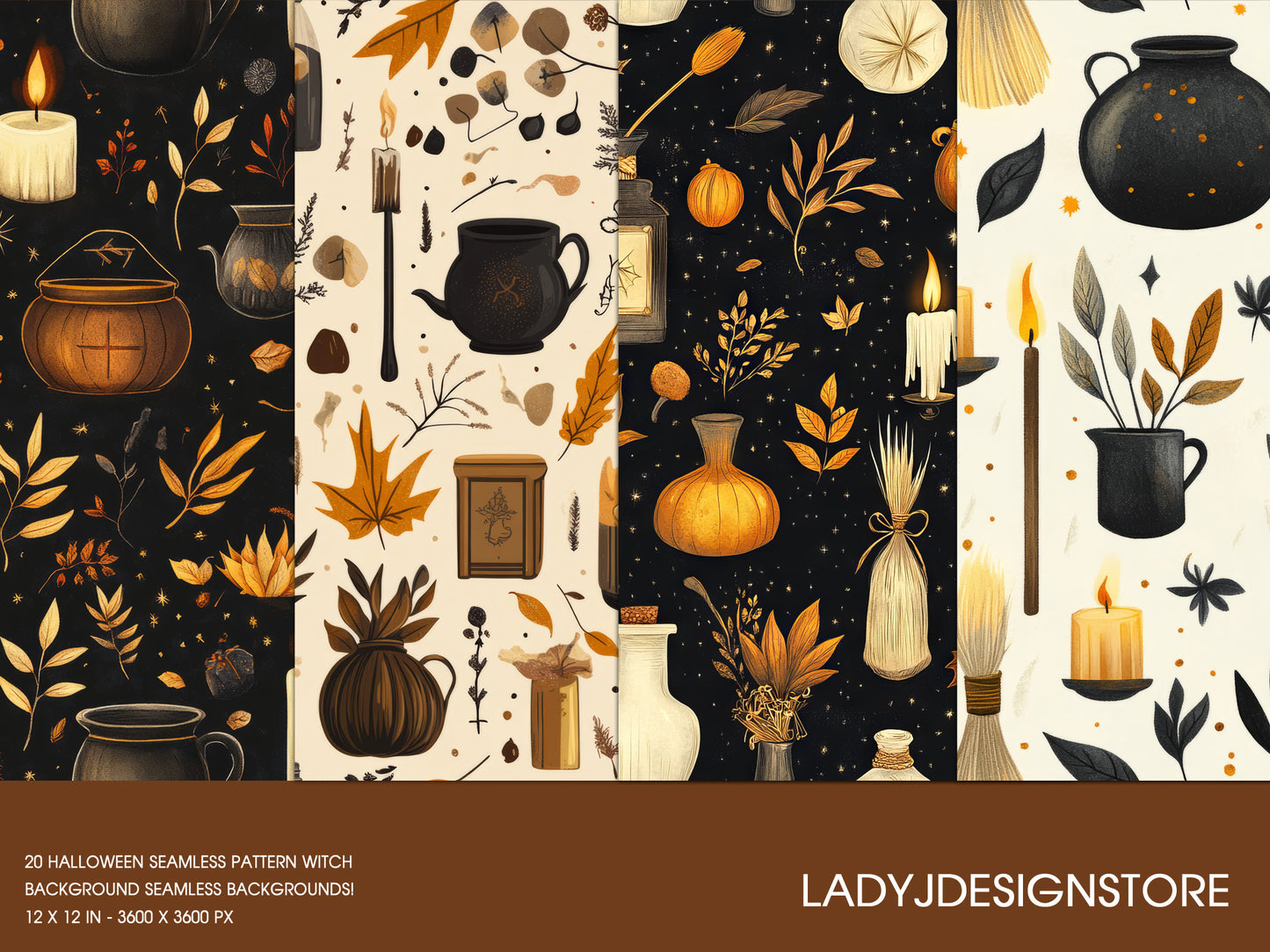 Halloween Witch Seamless Background Digital Paper Pack