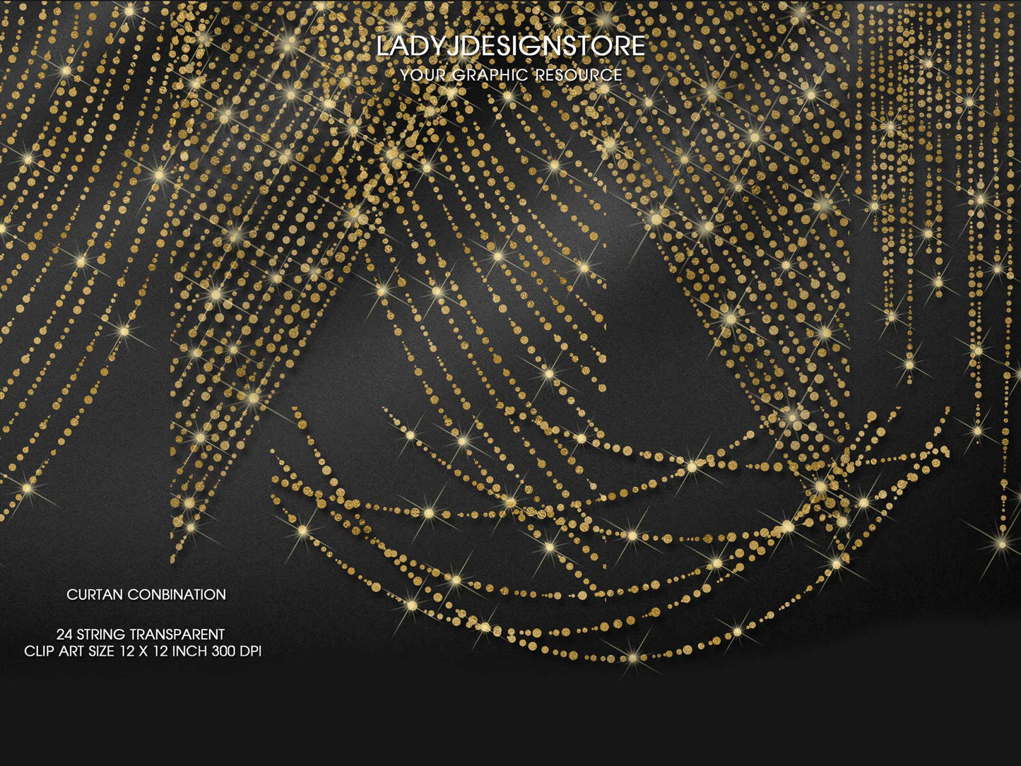 Gold Glitter String Fairy Lights Overlay PNG