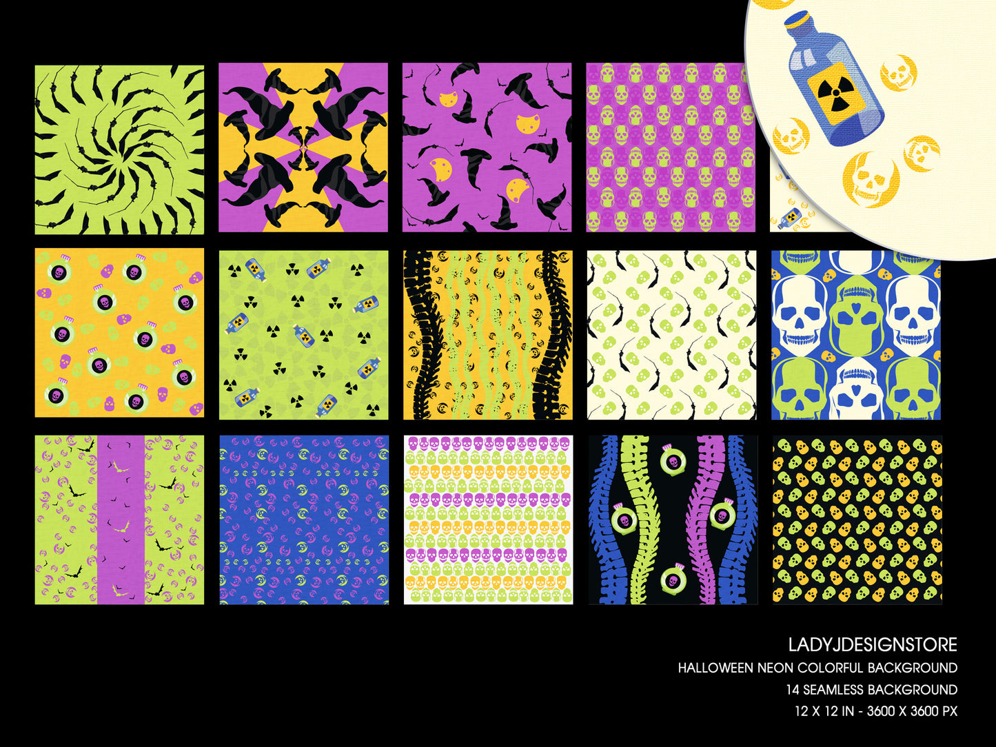 Halloween Neon Skulls Printable Papers