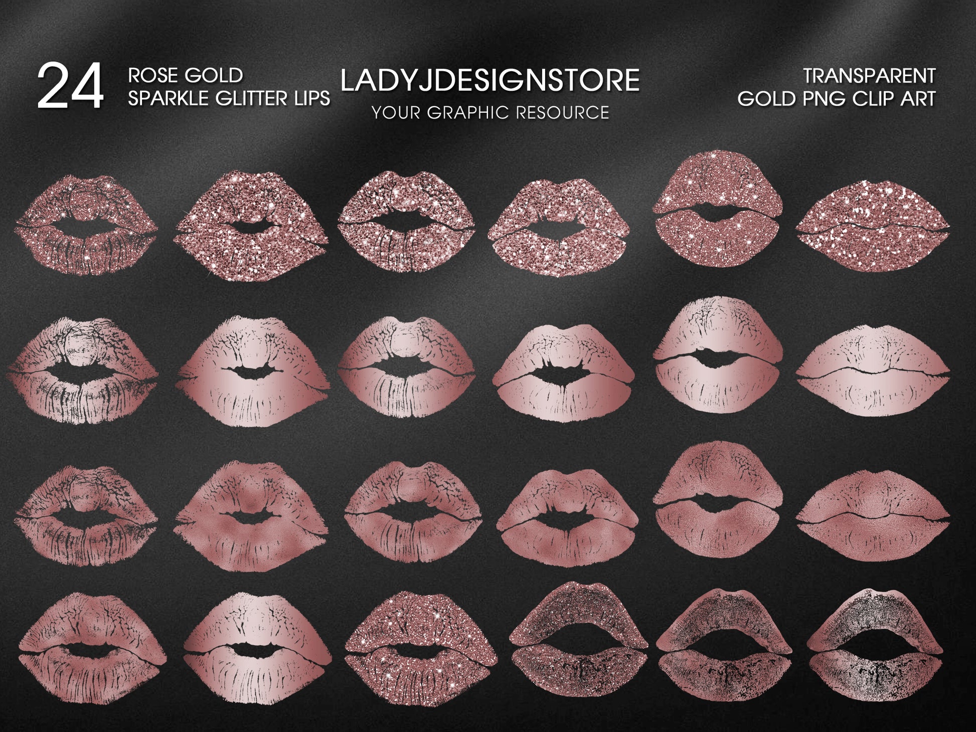 Rose Gold Sparkle Glitter Foil Lips PNG ladyjdesignstore