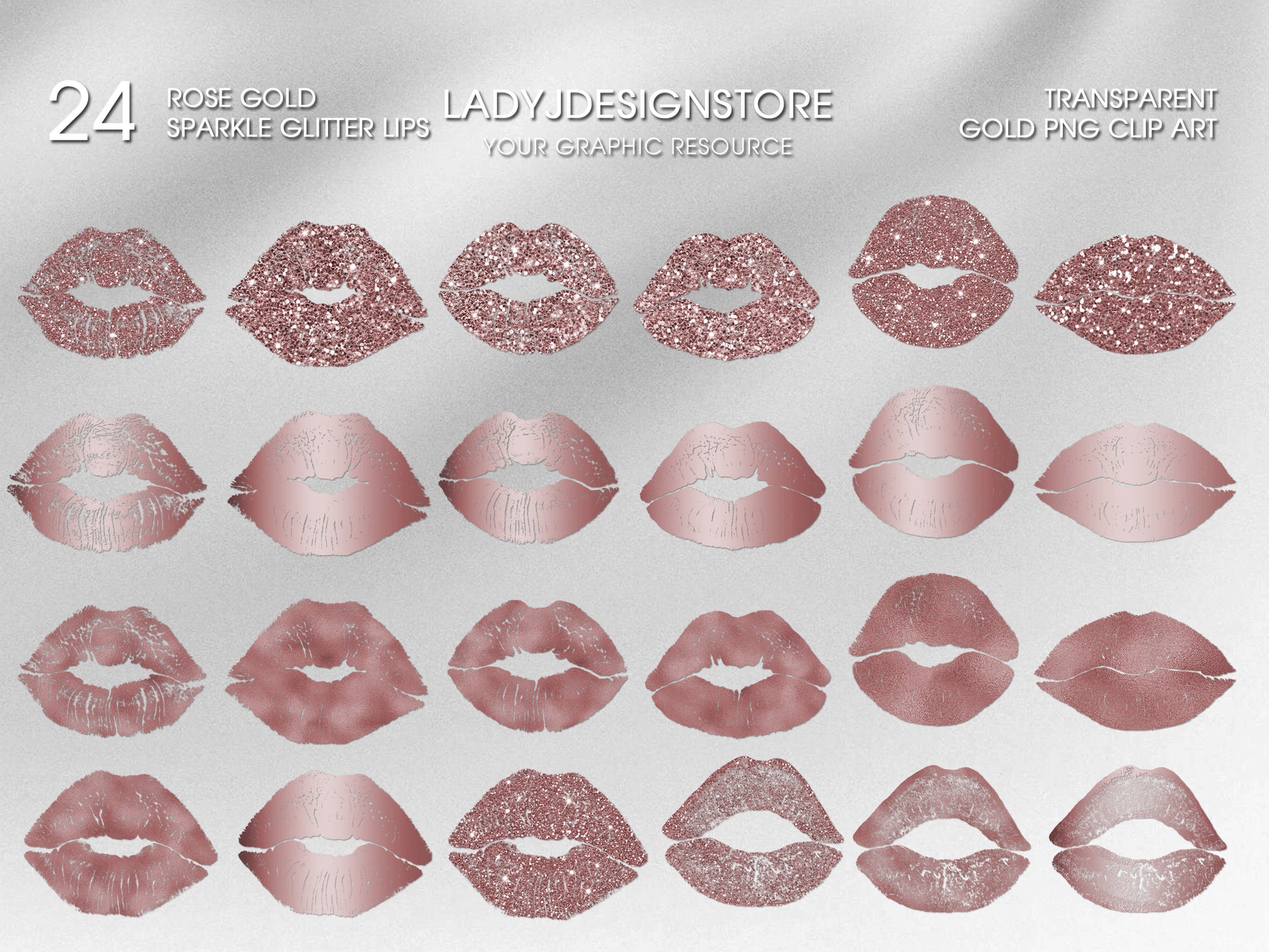 Rose Gold Sparkle Glitter Foil Lips PNG ladyjdesignstore