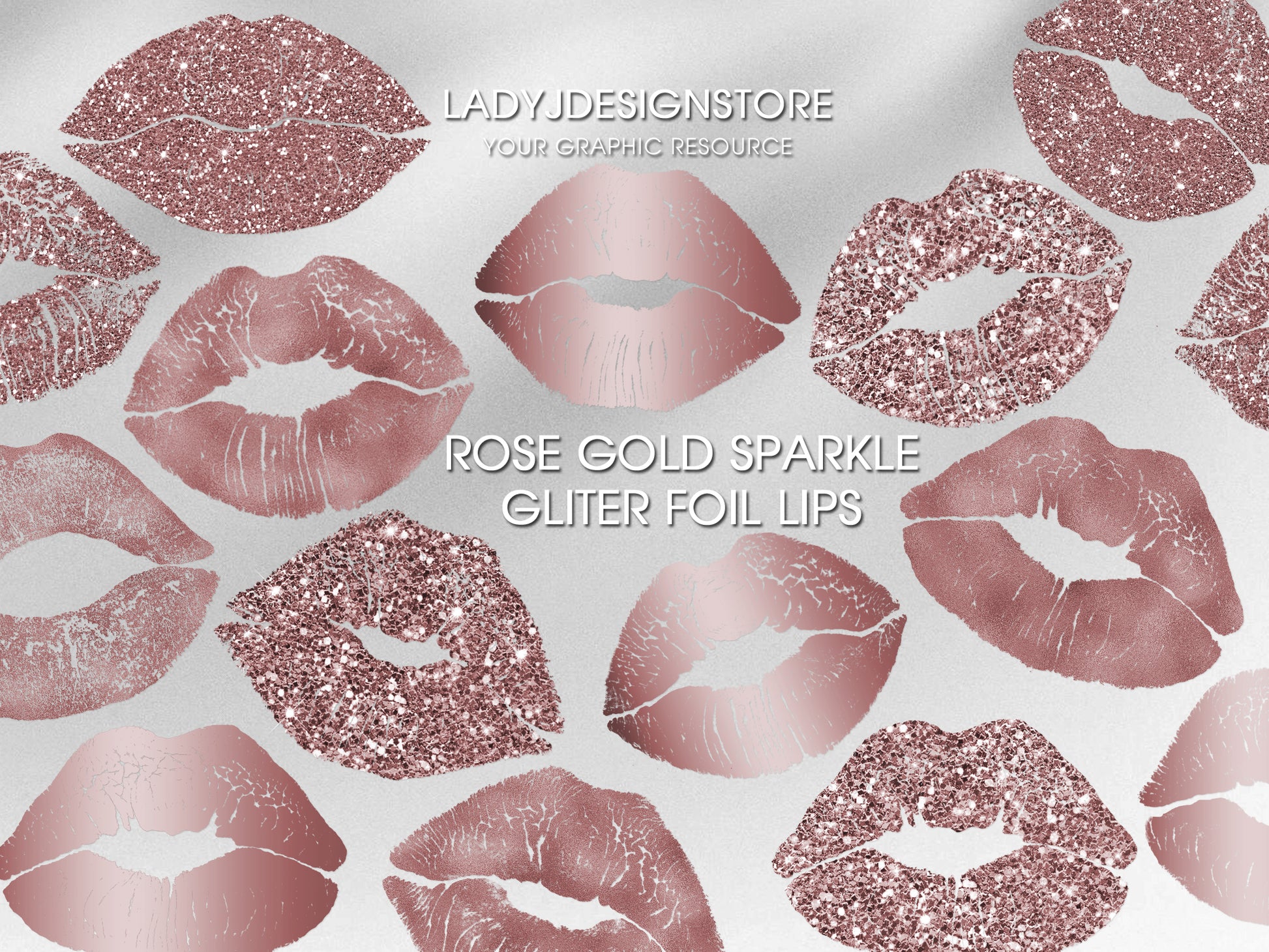 Rose Gold Sparkle Glitter Foil Lips PNG Canva ladyjdesignstore