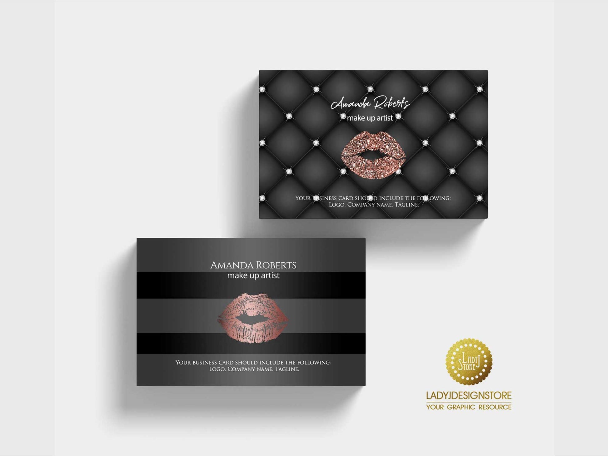 Rose Gold Sparkle Glitter Foil Lips PNG business card ladyjdesignstore