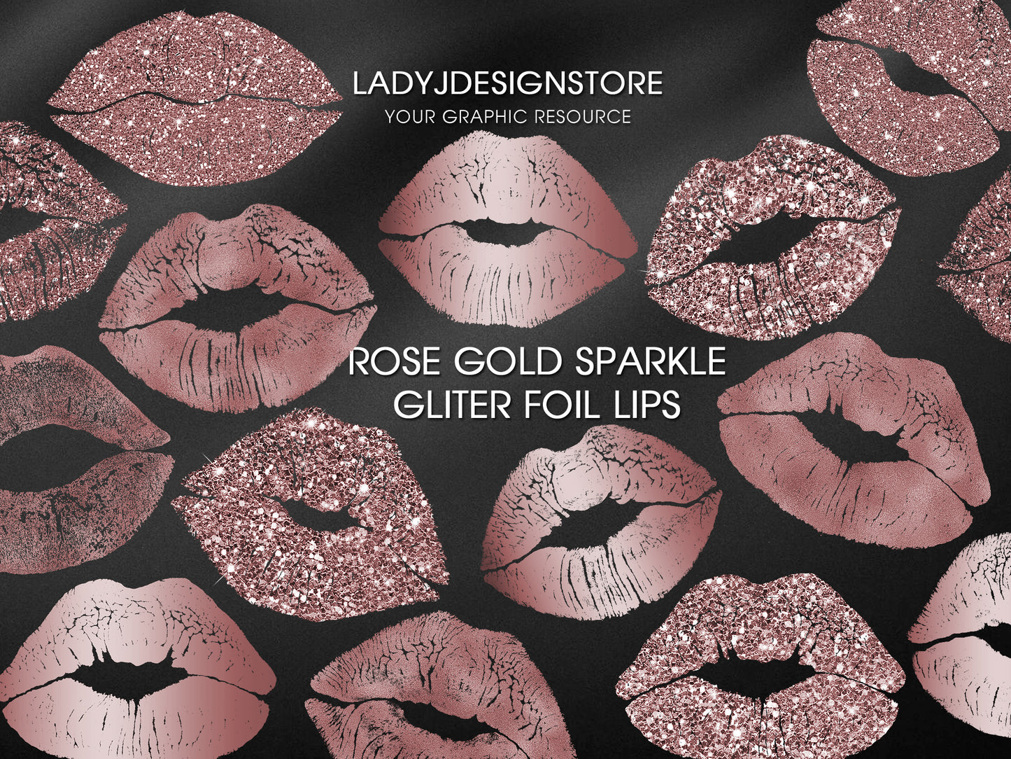 Rose Gold Sparkle Glitter Foil Lips PNG ladyjdesignstore