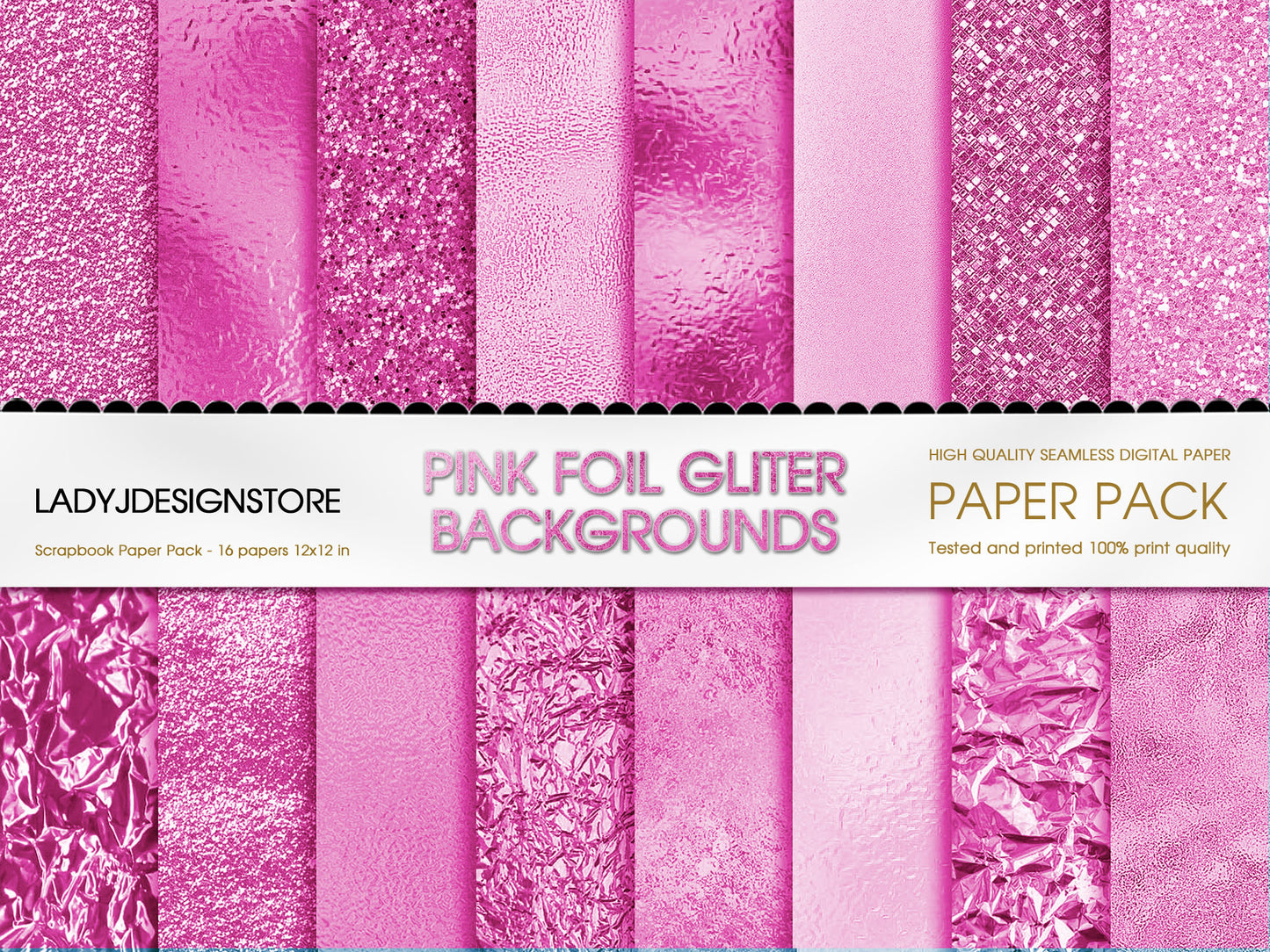 Foil Glitter Digital Paper Bundle 224 Pink Seamless Digital Papers Pack