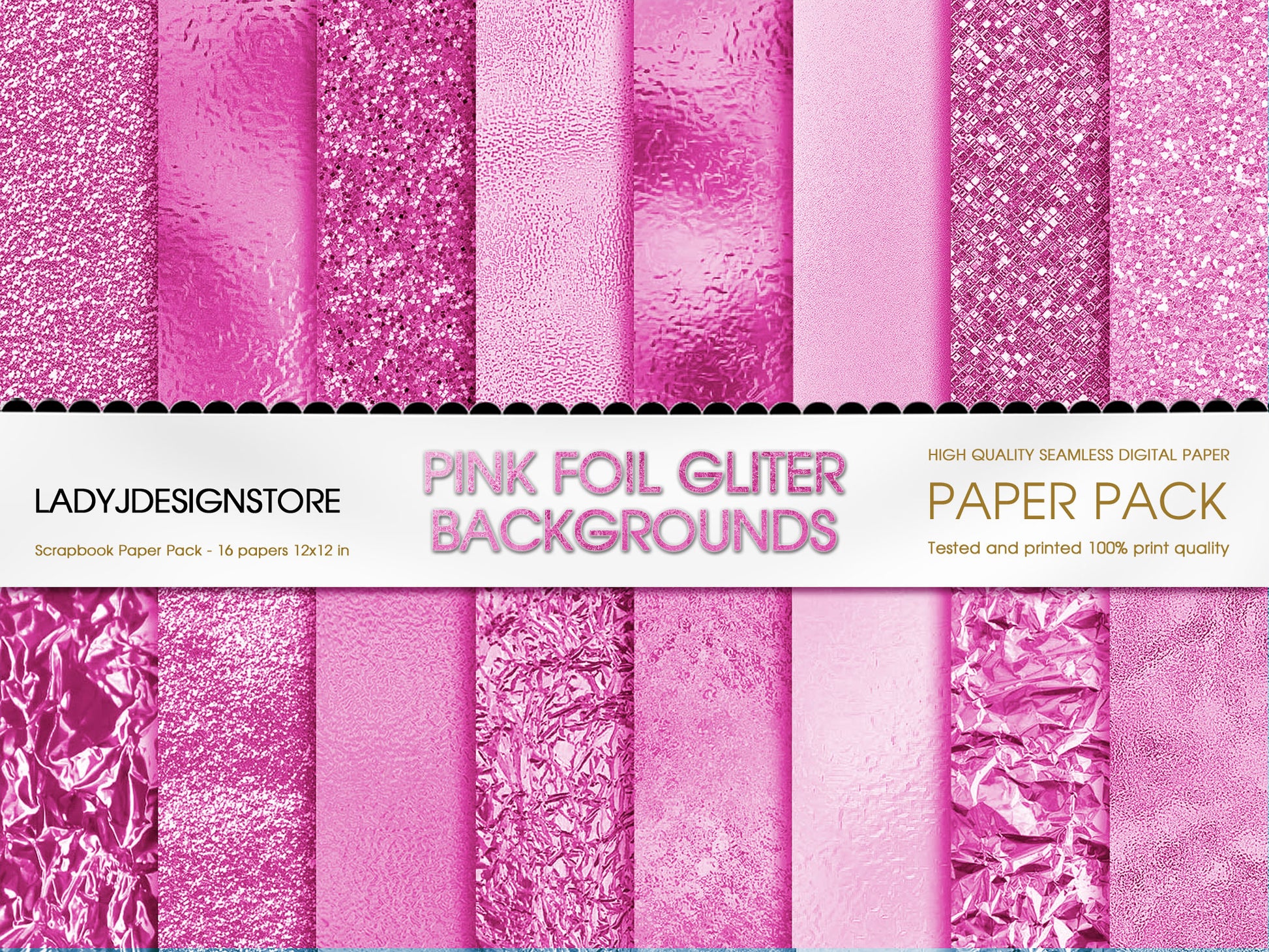 Foil Glitter Digital Paper Bundle 224 Pink Seamless Digital Papers Pack