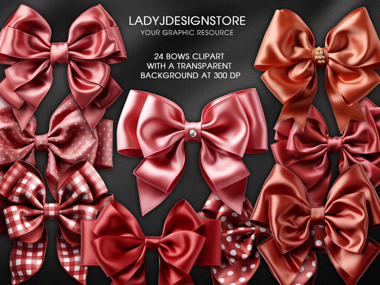 24 Satin Bows Clipart – Transparent Background