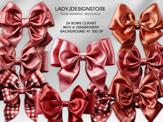24 Satin Bows Clipart – Transparent Background