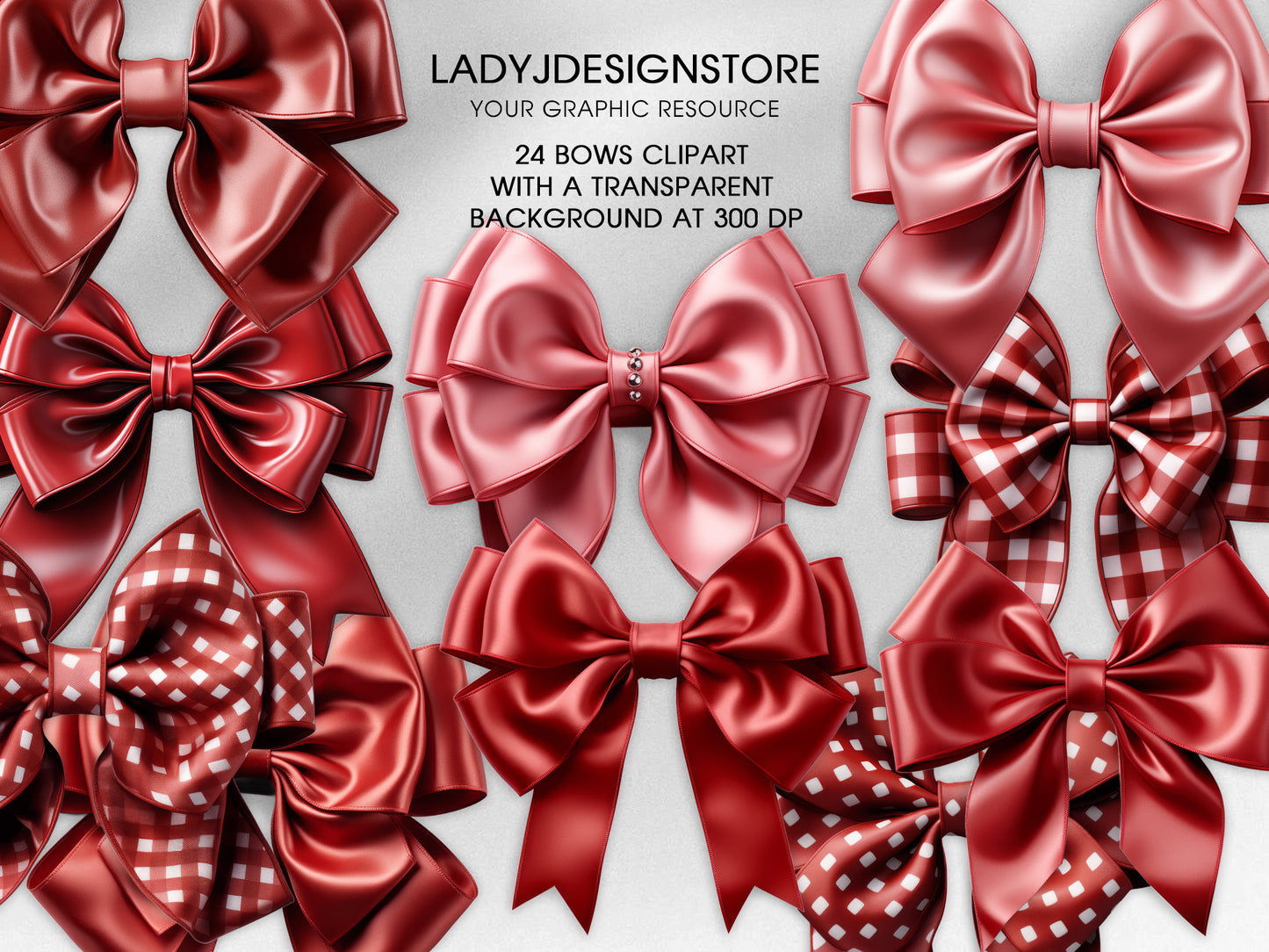24 Satin Bows Clipart – Transparent Background
