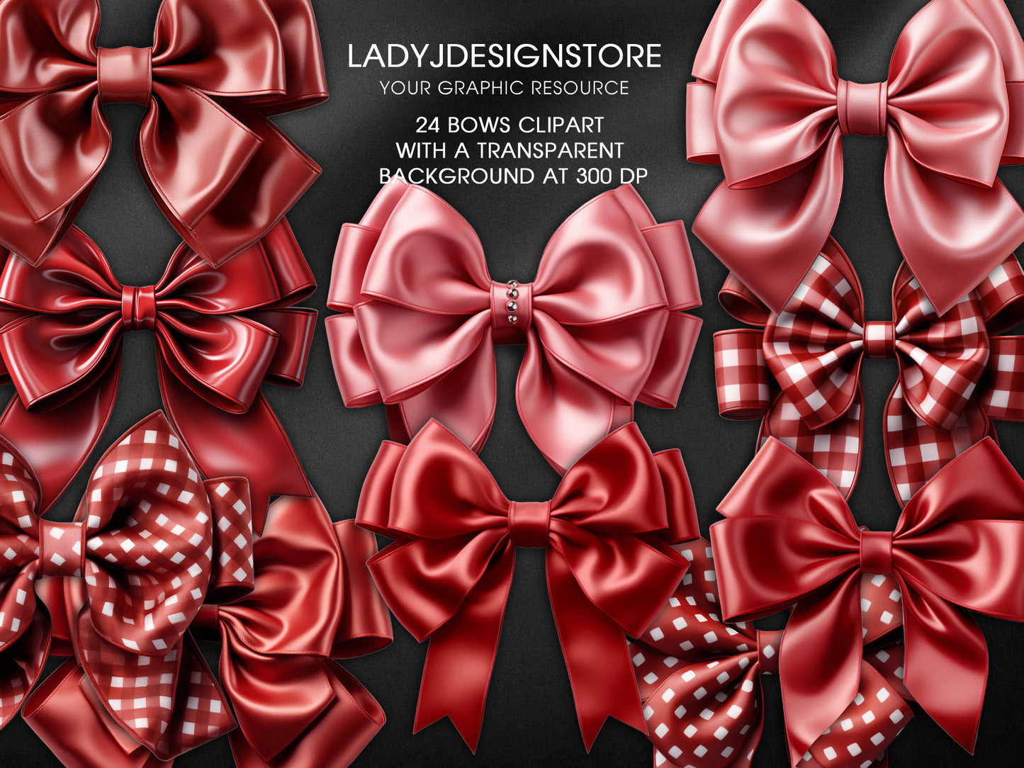 24 Satin Bows Clipart – Transparent Background