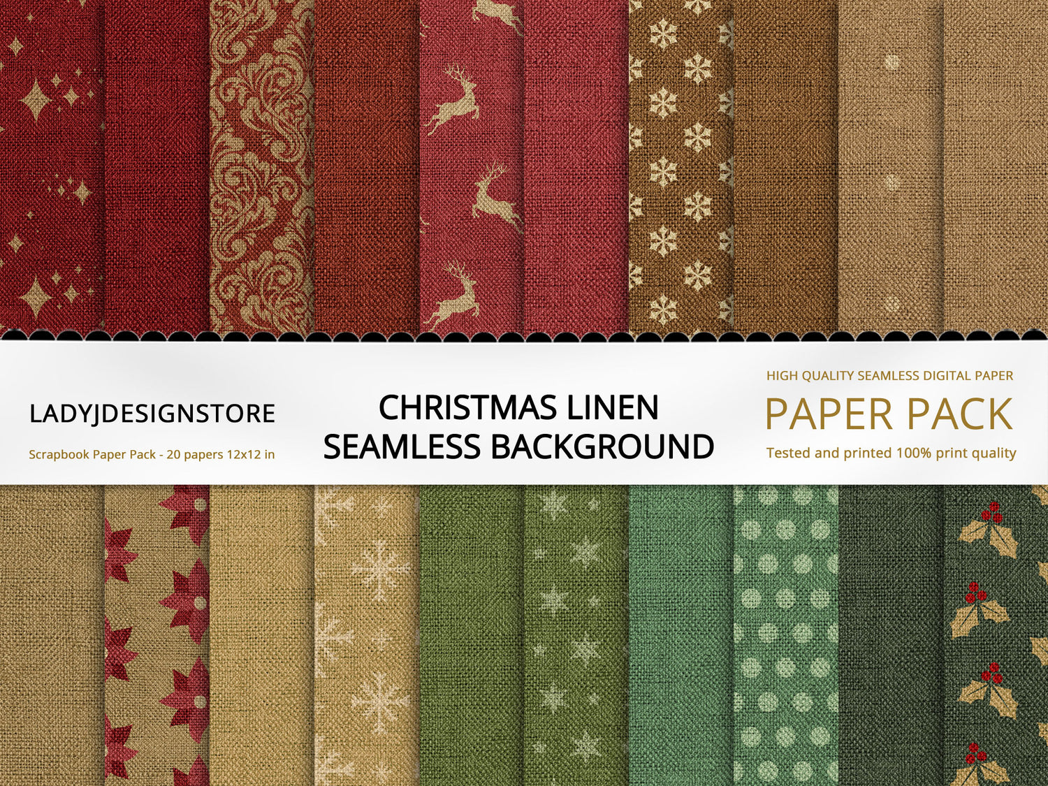 Christmas Linen Seamless Digital Paper Pack