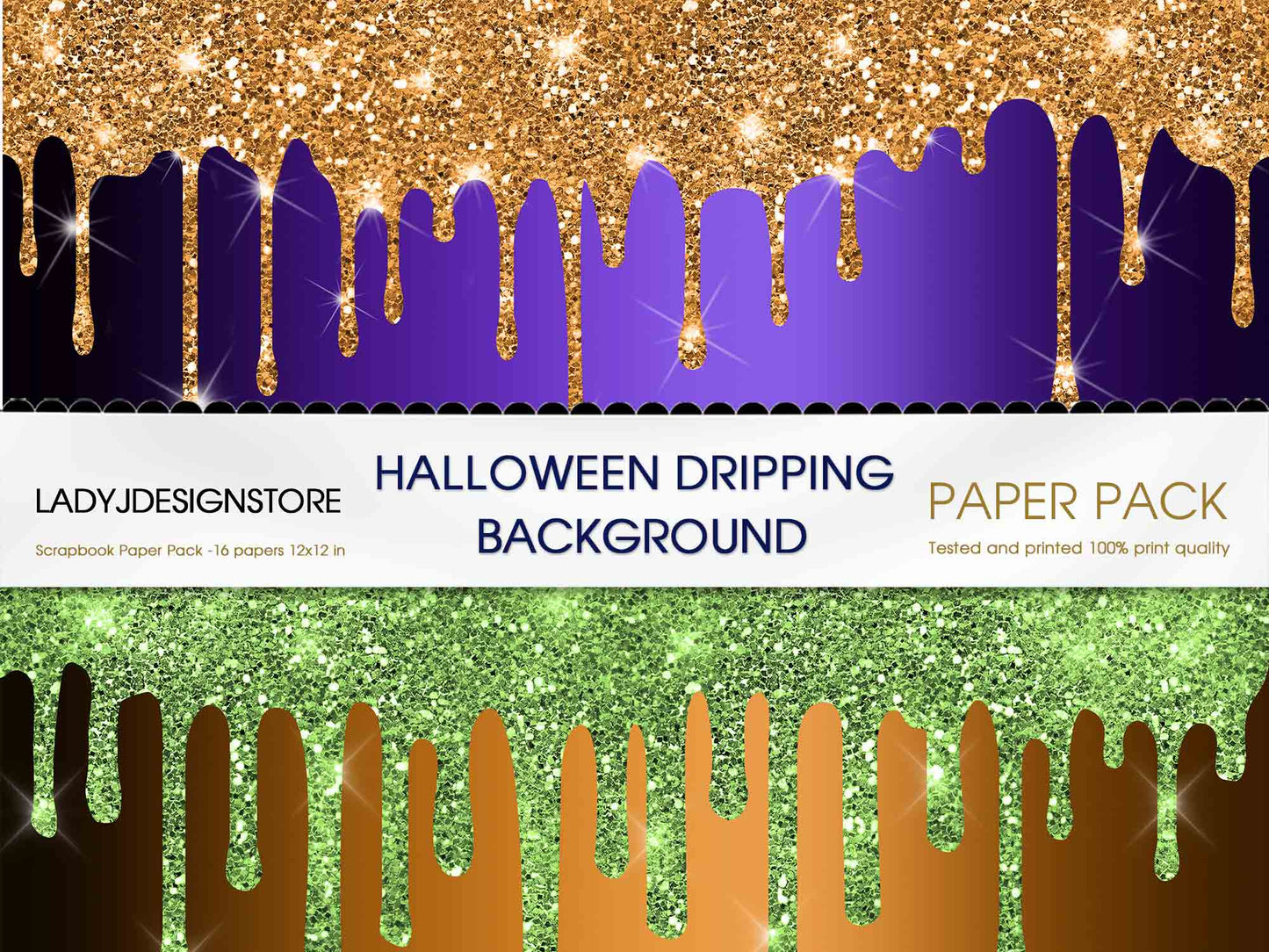 Sparkly Halloween Dripping Foil Digital Paper Pack | Gold Green Purple Glitter Drip Textures for Halloween Crafts & Invitations – LadyJDesignStore