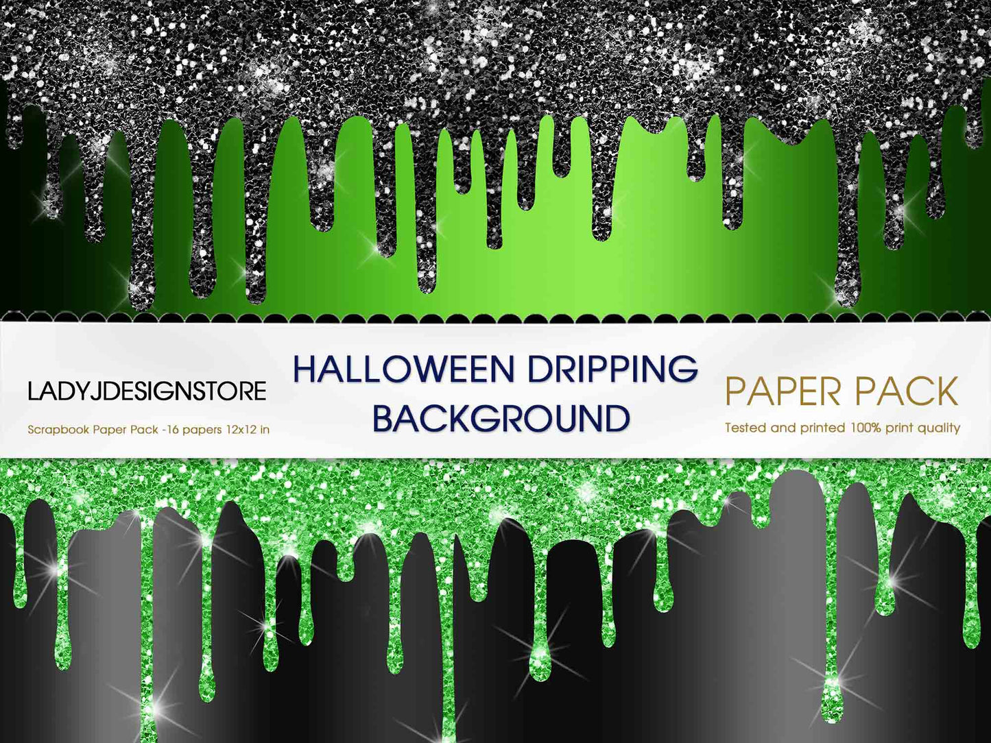 Sparkly Halloween Dripping Foil Digital Paper Pack | Gold Green Purple Glitter Drip Textures for Halloween Crafts & Invitations – LadyJDesignStore